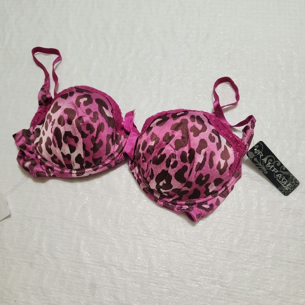 Rampage Magenta Leopard Print Push-Up Bra. Size 34C